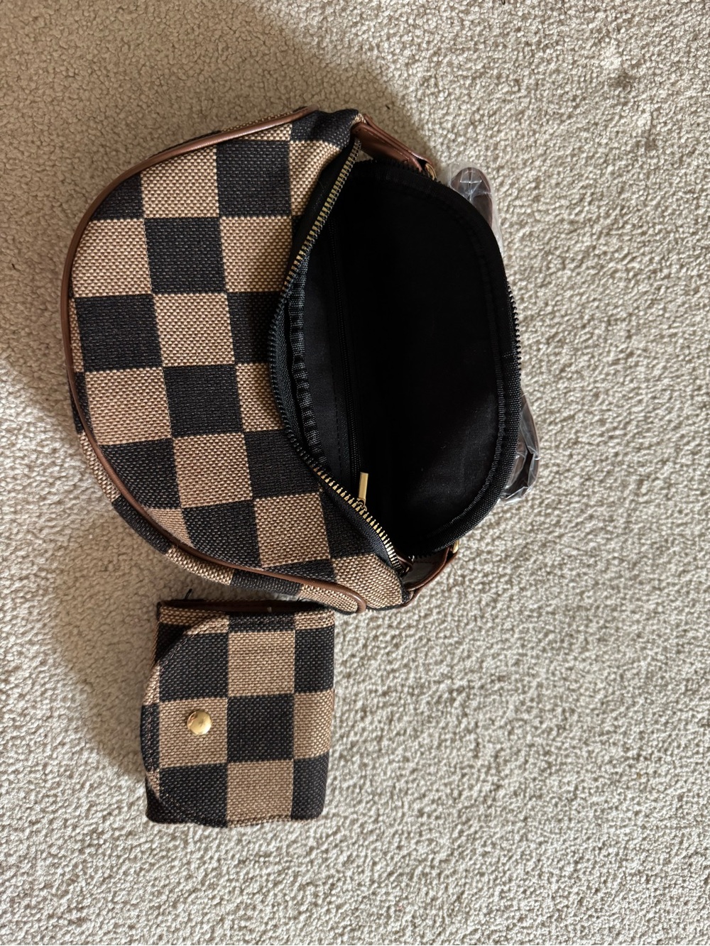 Checked Canvas Small Crossbody Bag in Brown